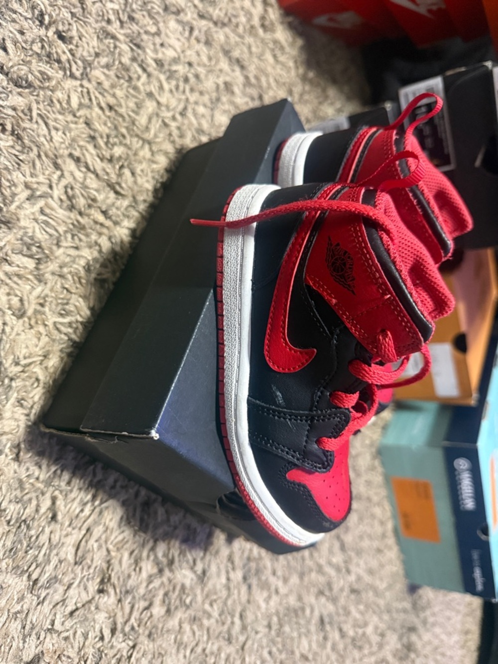 Jordan Kids Black and Red High-Top Sneakers